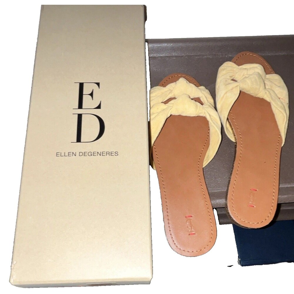 ED Ellen DeGeneres Women’s golden yellow Leather Slide Sandals Slip-On US 10 M